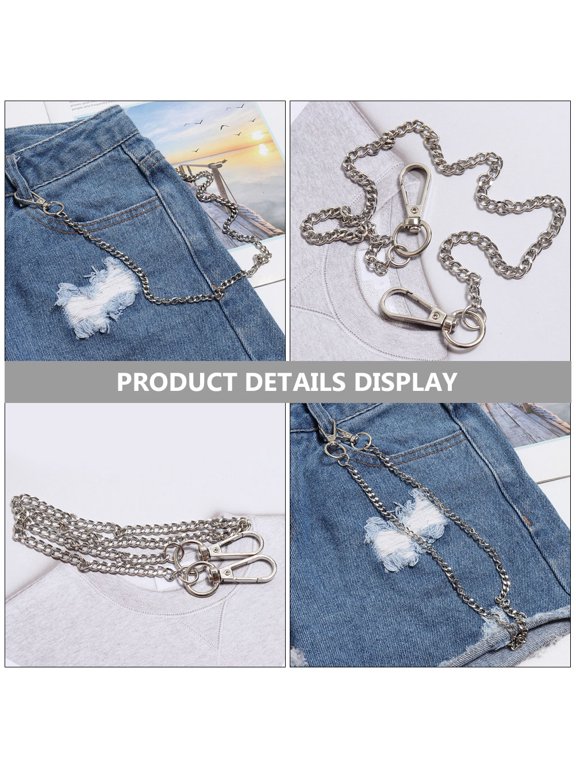 Durable Metal Waist Chain Punk Style Acrylic Pendant for Jeans 4Pcs