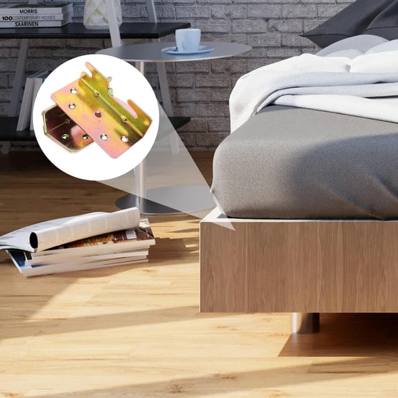 VERDANVERSE 4Pcs Versatile Bed Frame Mounts with Golden Iron Hooks for Bunk Beds Headboards and Rails