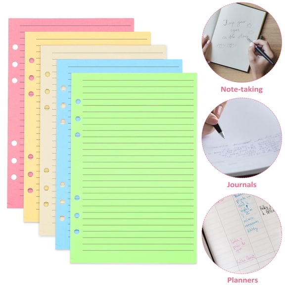 VERDANVERSE 50 Pcs A5 Planner Refill Paper, 6-Hole Loose Leaf Notebook Inserts, Thick Wear-Resistant Organizer Pages for Binders