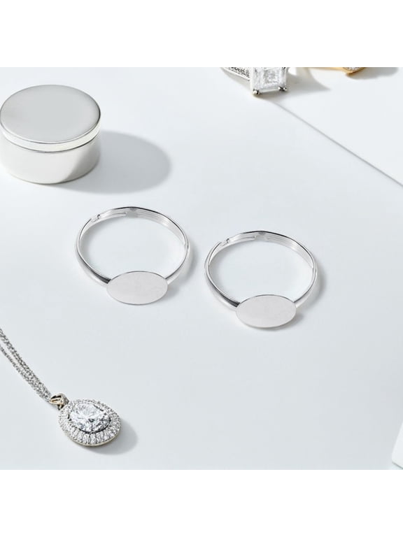 50Pcs Plated Silver Flat Blank Ring Bases for Crafts with Adjustable Design and Secure Setting