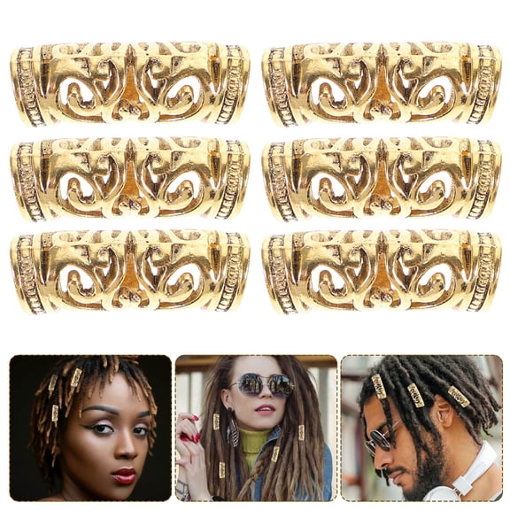 VERDANVERSE 6Pcs Golden Alloy Dreadlock Rings Hair Cuffs Filigree Tube Braiding Accessories for Fashion Decor