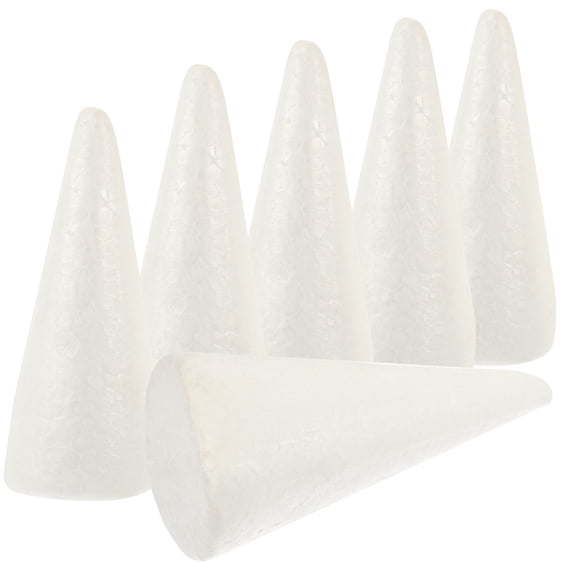 VERDANVERSE 6 Pack White Foam Cones, Smooth Cone Shaped Craft Foam for Art Projects, Handicrafts, Holiday Party Decor
