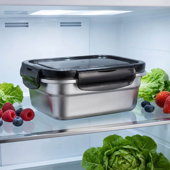 VERDANVERSE Airtight Sealing Crisper Box in Black for Refrigerator Storage
