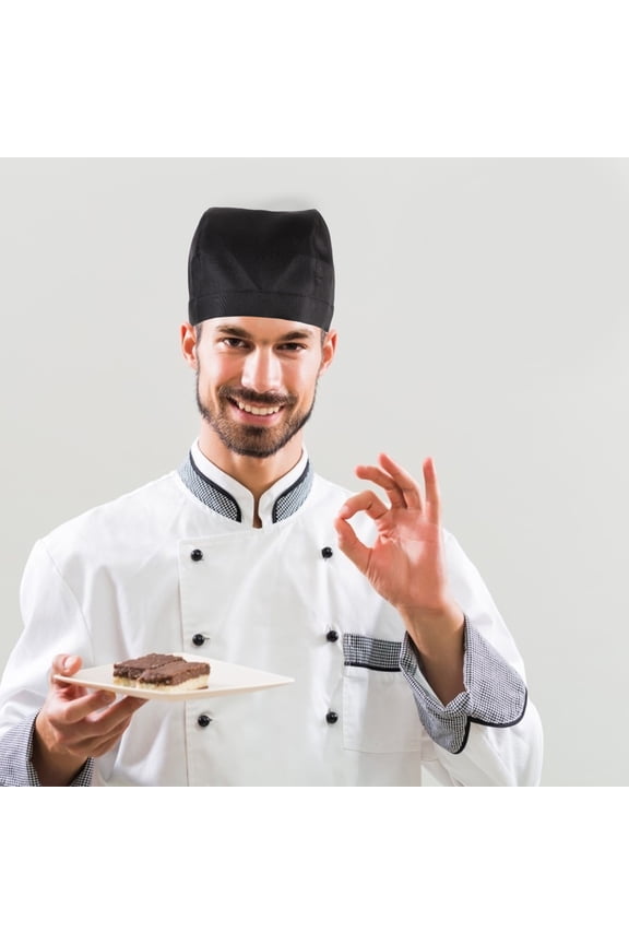Black Pirate Chef Hat with Adjustable Canvas Ribbon Band and Stylish Kitchen Headwear
