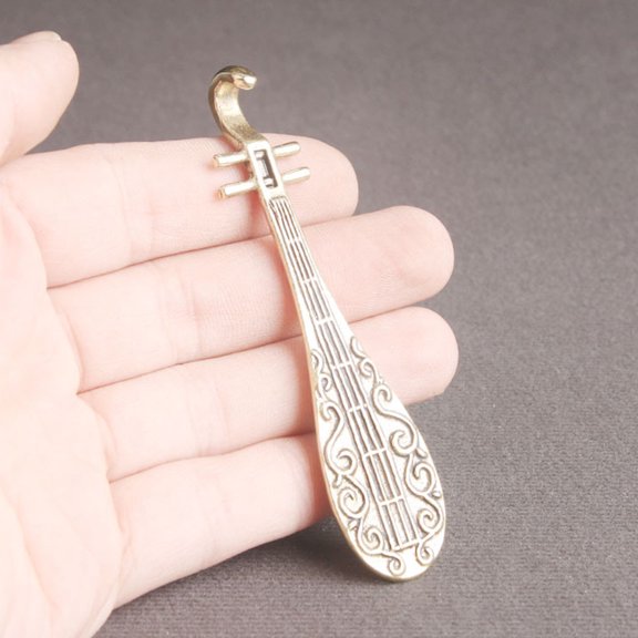 VERDANVERSE Decorative Brass Lute Model Small Pipa Musical Instrument for Desktop Display
