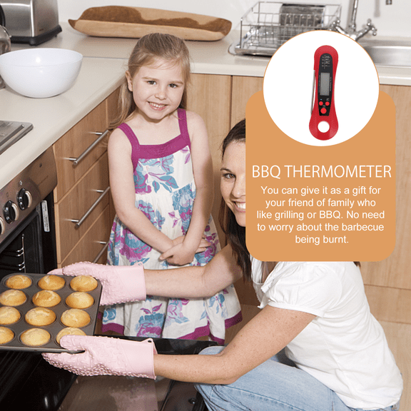 VERDANVERSE ABS Stainless Steel Red Kitchen Thermometer for Home Bbq with Clear Screen