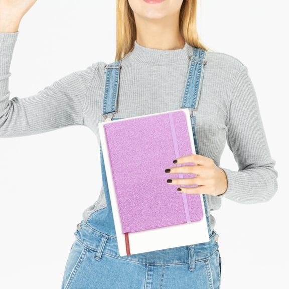 VERDANVERSE Purple Glitter Notebook with Elastic Band Waterproof Cover for Travel