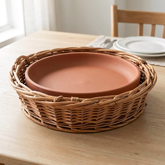 VERDANVERSE Natural Clay Terracotta Bread Warmer Stone Tray for Bread Basket and Table Serving
