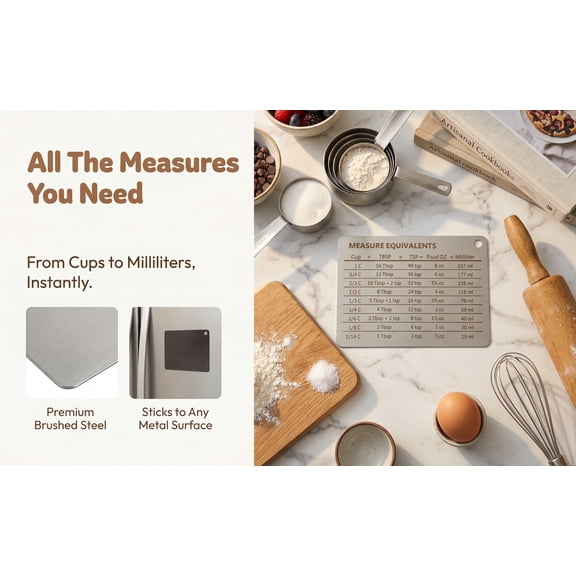 VERDANVERSE Professional Measure Chart Magnetic Kitchen Conversion Silver 1Pcs