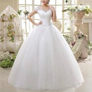 VERDANVERSE Short Sleeve Wedding Dress White Lace Bridal Gown Double Shoulder Elegant