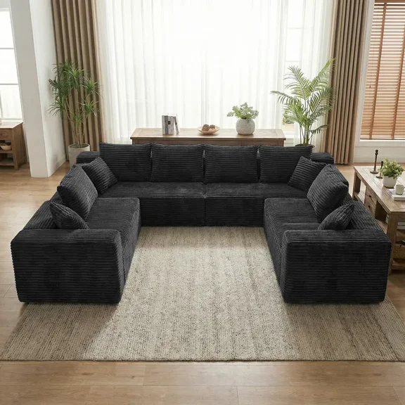 VERDECORE 120.4" Dark Gray Oversized U-Shaped Boneless Cloud Sectional Sofa,4-in-1 Modular Deep Seat Corner Couch with Chaise Lounges,No Assembly Required