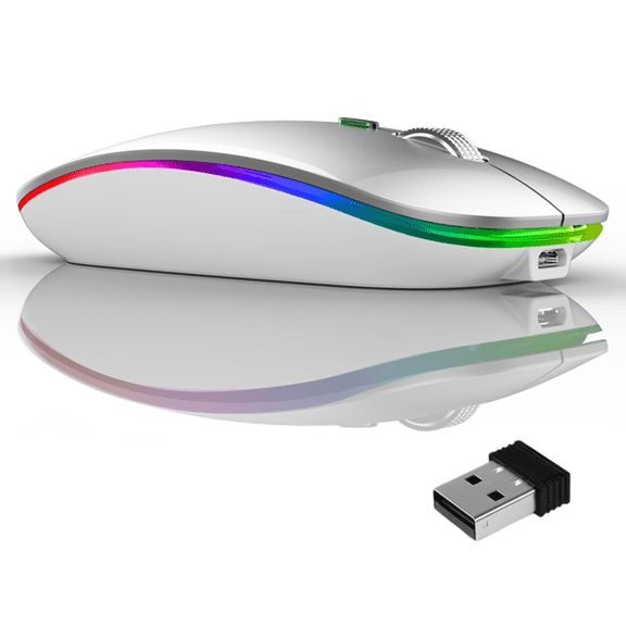 Verdevida Wireless Bluetooth Rechargeable Mouse with LED lights, Dual Mode BT 5.1 & 2.4G with Nano Receiver, Portable Mouse for Laptop,Macbook,iPad