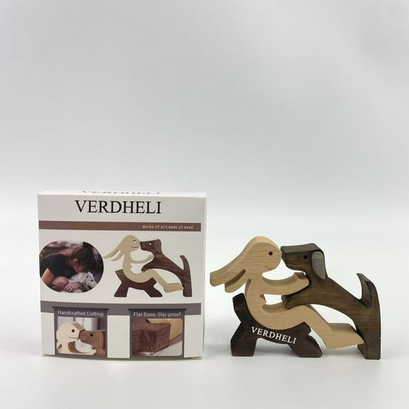 VERDHELI Works of art made of wood, Sitting Woman and Dog, Wood Decor Accents Craft Figurine for Bedroom Home Office Shelf Decor Gift Natural ECO Friendly