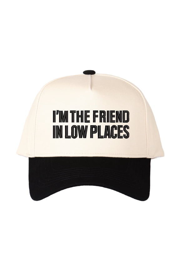 I'M THE FRIEND IN LOW PLACES Letter Embroidered Trucker Hat, Unisex Adjustable Snapback Mesh Cap for Travel Daily Casual Wear