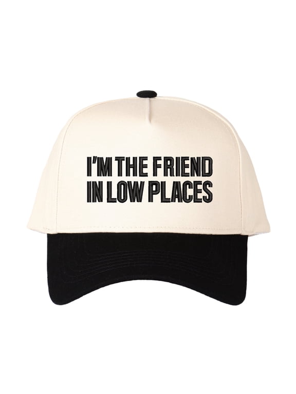 I'M THE FRIEND IN LOW PLACES Letter Embroidered Trucker Hat, Unisex Adjustable Snapback Mesh Cap for Travel Daily Casual Wear