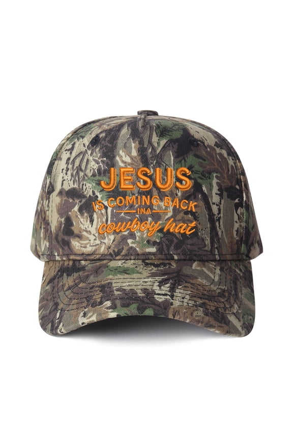 JESUS IS COMING BACK IN A COWBOY HAT Embroidered Trucker Hat, Unisex Adjustable Snapback Mesh Cap for Daily Travel Outdoor Wear