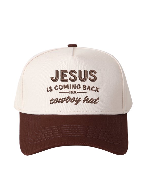 JESUS IS COMING BACK IN A COWBOY HAT Embroidered Trucker Hat, Unisex Adjustable Snapback Mesh Cap for Daily Travel Outdoor Wear