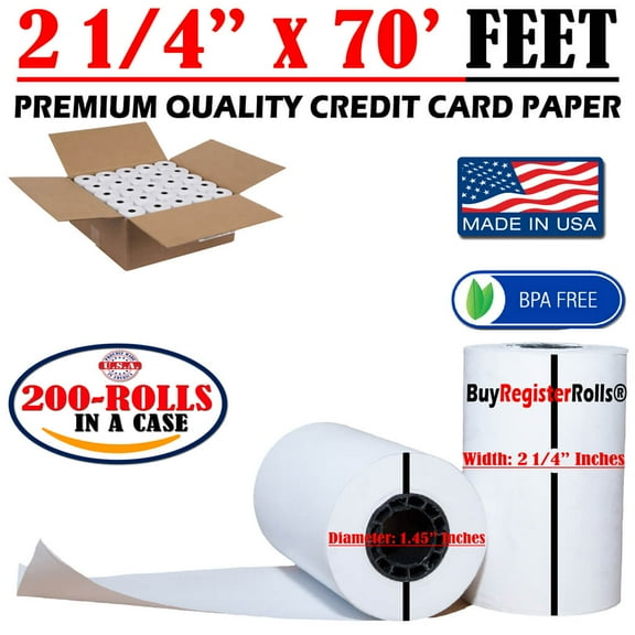 VERIFONE VX-520 - 2 1/4" x 70' THERMAL PAPER - 200 ROLLS / 4 CASES of 50 ROLLS CREDIT CARD THERMAL PAPER ROLLS BPA FREE - BuyRegisterRolls
