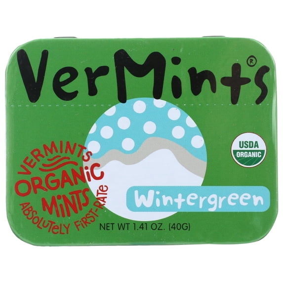 VERMINTS BREATH MINTS, WINTERGREEN TIN, 1.41 OZ.