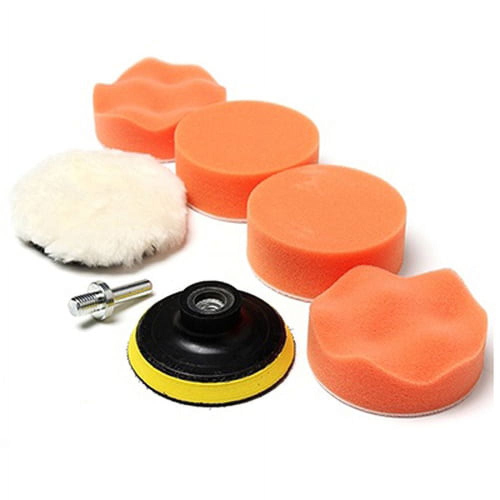 7 PCS 3 Inch Wool Polishing Buffing Pad, Polishing Buffing Wheel with Hook  and Loop Back for Drill Buffer Attachment with M10 Drill Adapter Car Buffer
