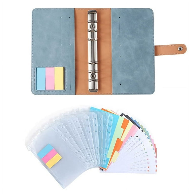 VERMON Binder Notebook,1 Set Binder Notebook with Sticky Notes Clear  Pockets Budget Sheets Faux Leather Soft Case Note-Taking Portable A6 Diary  Notebook Set Journal Album Binder School Supplies 