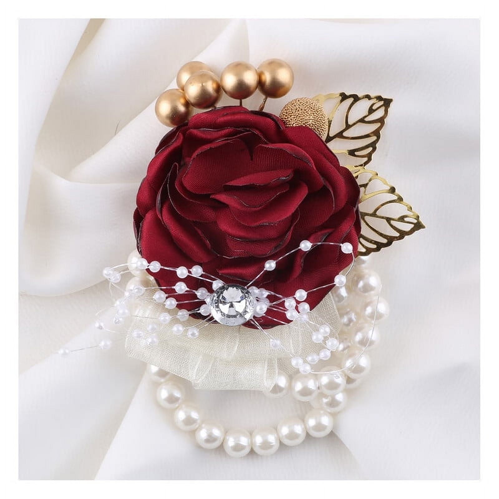 VERMON Faux Pearl Wrist Flower Adjustable Stunning Wedding Accessory