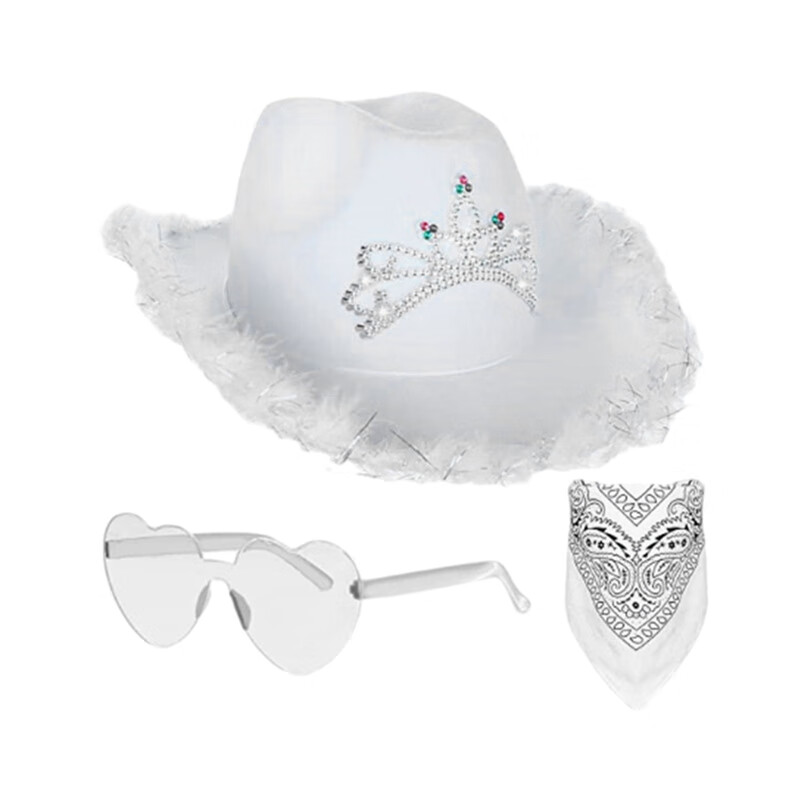 VERMON Hat Glasses Scarf Vintage Cowboy Hat Pink Western Style Shiny