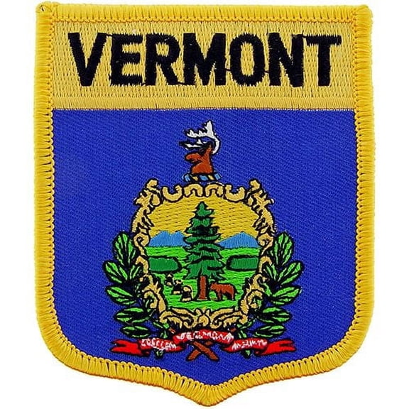 VERMONT SHIELD PATCH - High Thread Rayon Iron-On Heat Sealed Backing Sew-On Patch - 3.5" x 2.875"