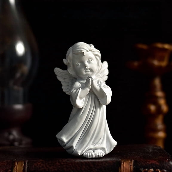 VERNIDO Praying Angel Figurine White Resin Cherub Statue, 16 Designs Kissing Angels Reading Boy Girl Kneeling Angel, Home Shelf Tabletop Decor Sympathy Memorial Religious Gift Baptism Easter