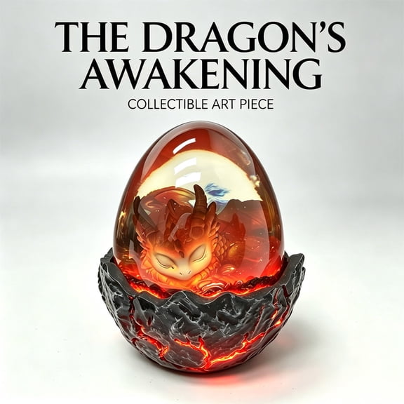 VERNIDO Single Lava Dragon Egg with Breathing LED, Choose Red Blue White or Gold, Baby Dragon Figurine on Glowing Volcanic Base, Collectible Night Light for Shelf Desk Bedroom