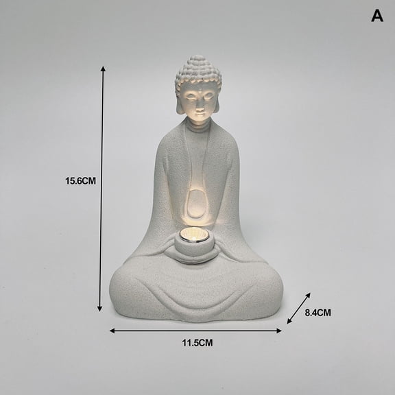 VERNIDO Single Zen Buddha Statue with LED Candle Light, Choose Style: Meditation or Blessing Hand, Sandstone Resin Figurine Warm Glow, Yoga Meditation Decor for Shelf Altar Garden, 6.1 Inch