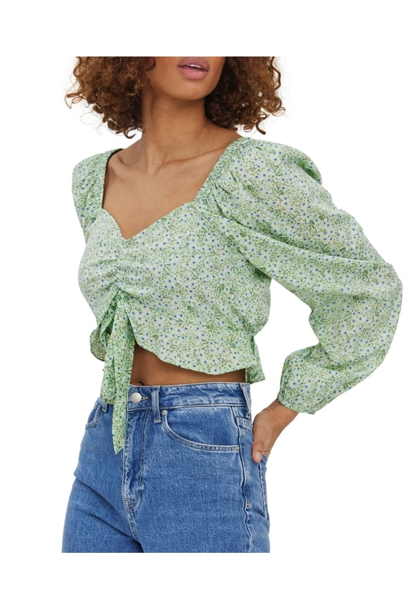 Henna Floral Tie Front Top Birch Aop Green S