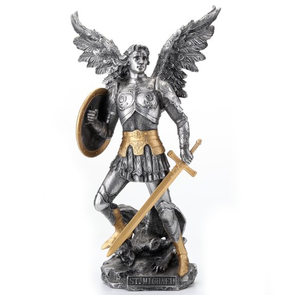VERONESE 12 3/4 Inch Archangel Saint Michael Cold Cast Resin Statue Pewter Finish Religious Sculpture