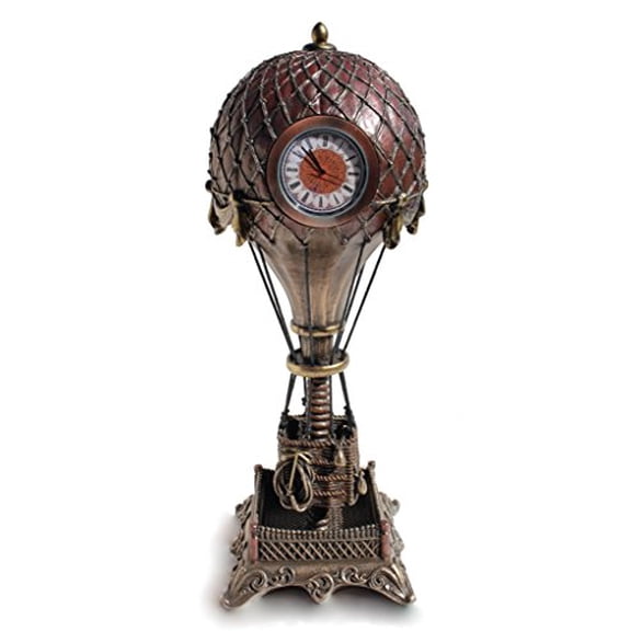VERONESE Steampunk Hot Air Balloon with Clock Statue Sculpture Cold Cast Bronze