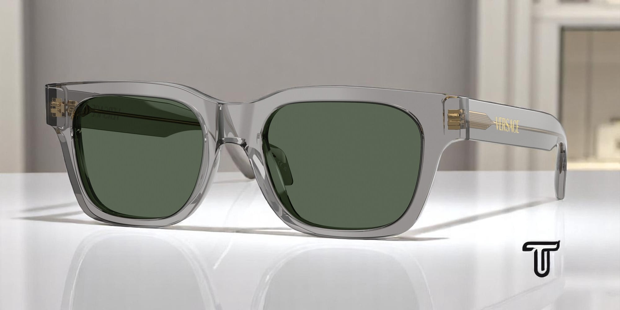 VERSACE VE4486 551071 Transparent Grey Dark Green 52 mm Men's Sunglasses