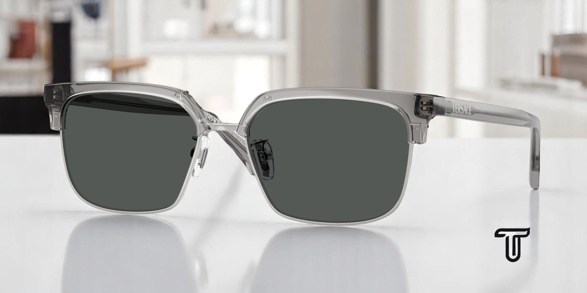VERSACE VE4494D 593 87 Transparent Grey Dark Grey 56 mm Men's Sunglasses