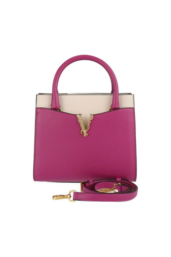 Pre-Owned VERSACE VIRTUS handbag 1005960 leather magenta pink beige shoulder bag