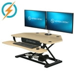VERSADESK(R) PowerPro 36" x 31" Corner Standing Desk Converter | 36 Inch Electric Adjustable Desk Riser - Sit or Stand w/ programmable Controller , Keyboard Tray & USB Hub, Maple