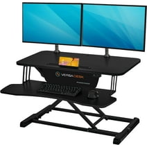 VERSADESK 40 Power Riser Dual Monitor Black Standing Desk Riser with Keyboard Tray - Wood & Steel