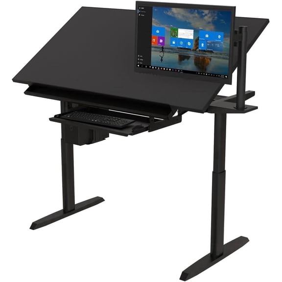 VersaDesk Powerlift Smart Drafting Table, Metal Base, Electric Height & Tilt Adjustable, App & Voice Control, Sturdy Construction, Ergonomic Design | Black, 60"