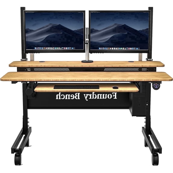 Versadesk Electric Standing Desk Converter - Split-Level Surface, Push-Button Height Adjustable, USB & USB-C Ports, Home & Office, | Bamboo, (36 x 30)