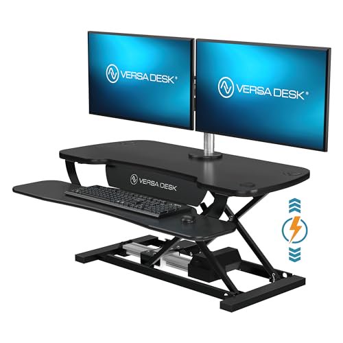 VersaDesk PowerPro 36 inch Electric Standing Desk Converter - Mdf & Metal, Height Adjustable Sit-Stand Riser with Keyboard Tray & Usb Port, | Black