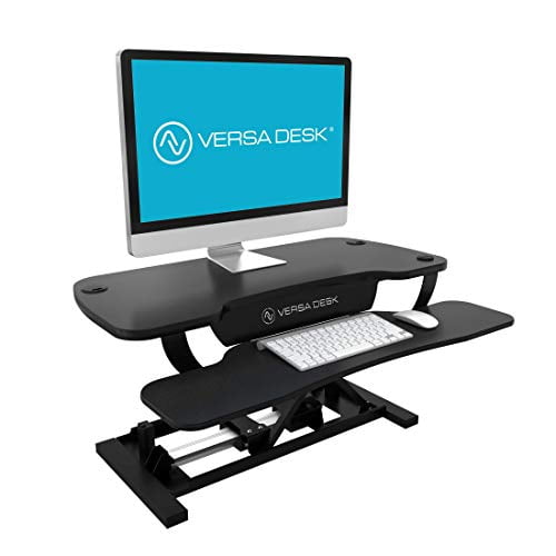VersaDesk 36"x24" PowerPro Electric Height Adjustable Standing Desk Converter for Dual Monitors & Laptop Workstations, Black, w/ USB Charging Port