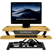 VERSADESK PowerPro 36x24 Standing Desk Converter Bamboo with Keyboard Tray and Made of Wood & Steel