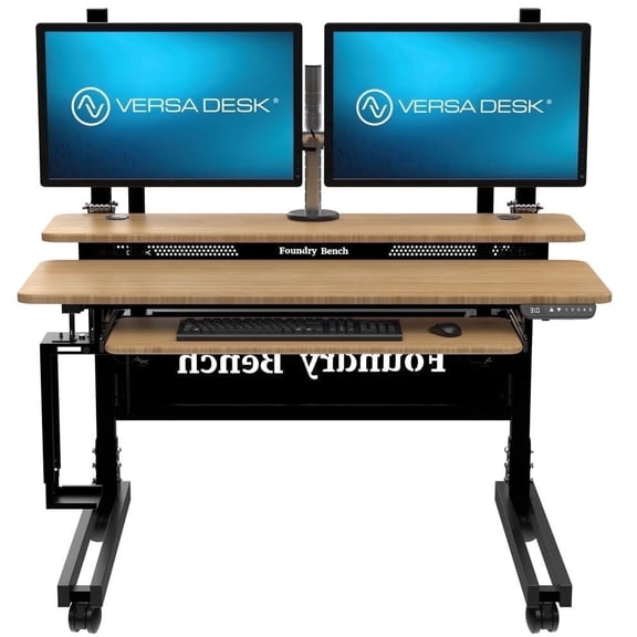 Versadesk Foundry Electric Standing Desk - Split-Level Surface, Push-Button Height Adjustable, USB & USB-C Ports, Home & Office | Bamboo, ( 48 x 30 )