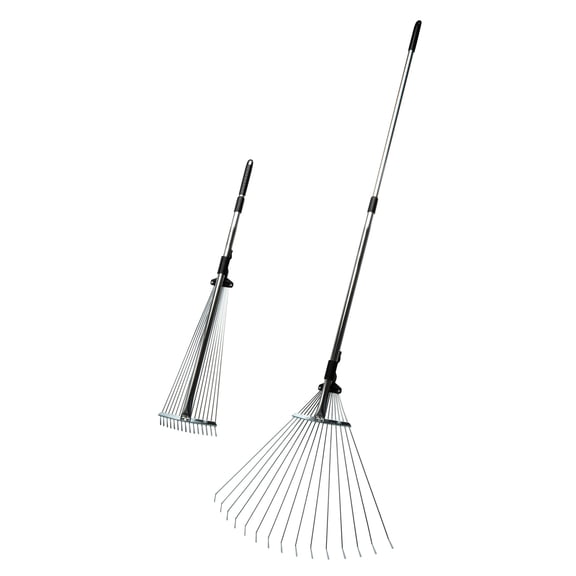 Kings County Tools Metal Rake Adjustable Width of 7" to 22" Head & Telescoping Handle of 36" to 60" for Lawn & Leaves
