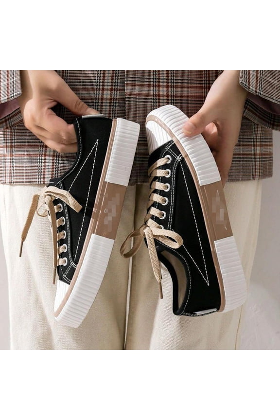 VERSATILE WOMEN'S LACE-UP PLATFORM SHOES - RETRO CONTRAST COLORS & COLORBLOCK DESIGN FOR MODERN COMFORT