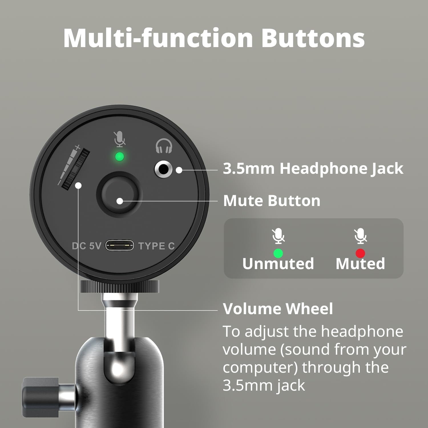 VERSATIgo AM310G2 USB Microphone for Streaming, Podcasting, Gaming with Cardioid Polar Pattern, Tripod Stand, Headphone Output, Mute Button, All Metal Design