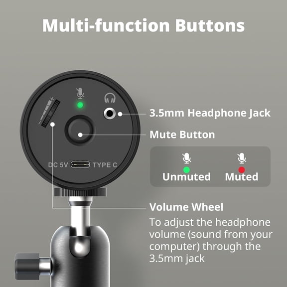 VERSATIgo AM310G2 USB Microphone for Streaming, Podcasting, Gaming with Cardioid Polar Pattern, Tripod Stand, Headphone Output, Mute Button, All Metal Design