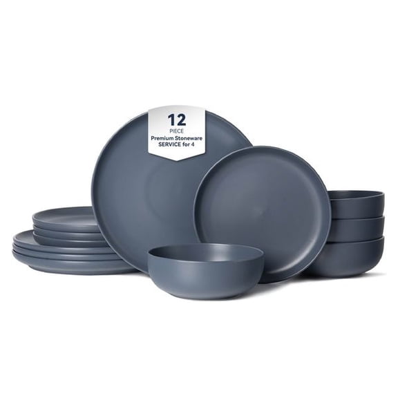 VERTEX&KAIBIN 12-Piece Stoneware Dinnerware Set, Matte Glaze Round Plates and Bowls Luxury Dish Set, Microwave & Dishwasher Safe Kitchenware, Service for 4